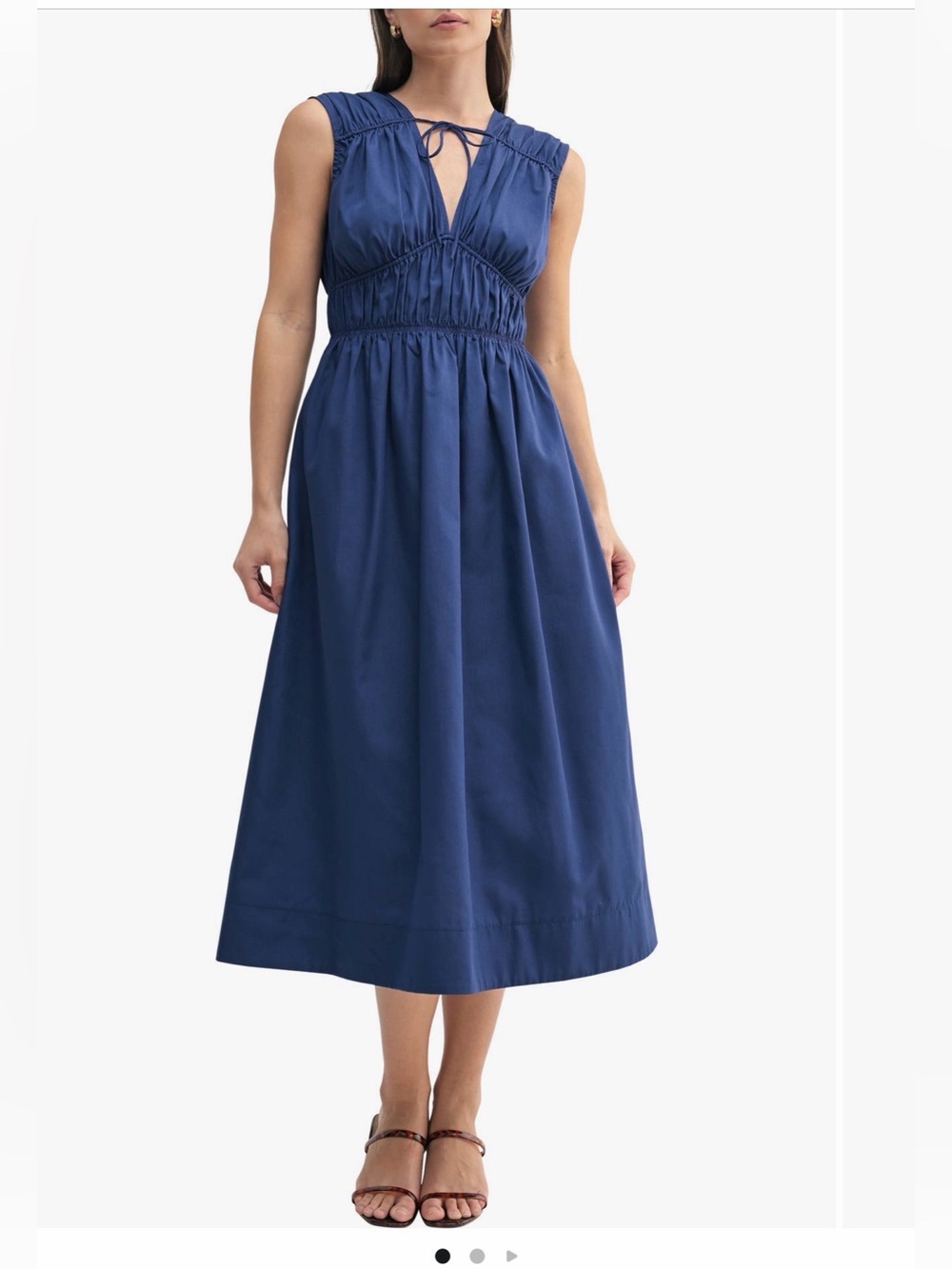 Mila Mae Navy V-Neck tie Gathered Waist Midi Dress size large